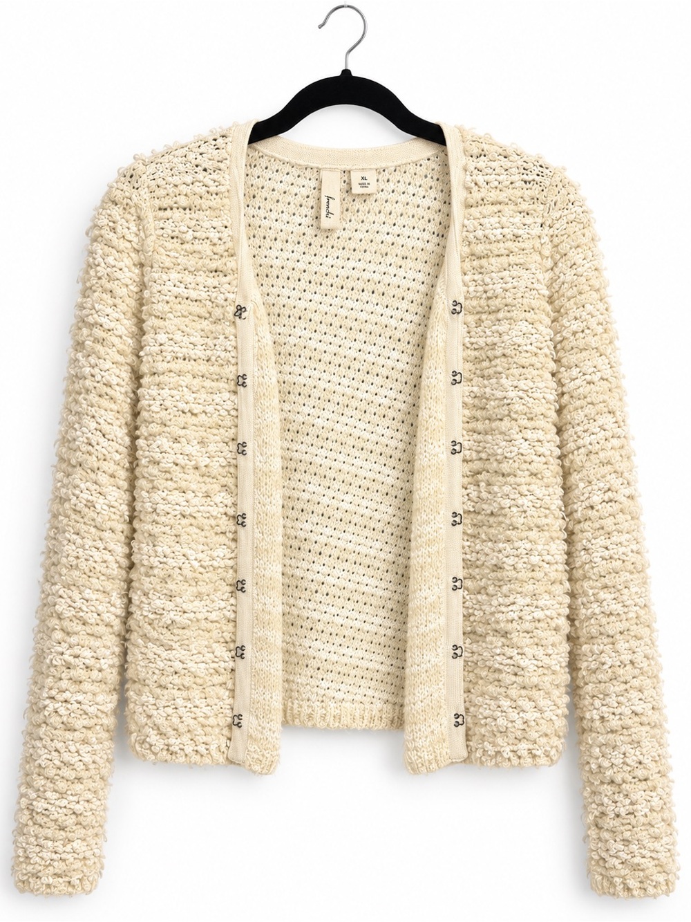 Frenchi Cream Textured Open Cardigan